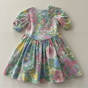 Vintage USA Girls 5 Pastel Floral  Dress Easter Spring Summer Party Pink Blue